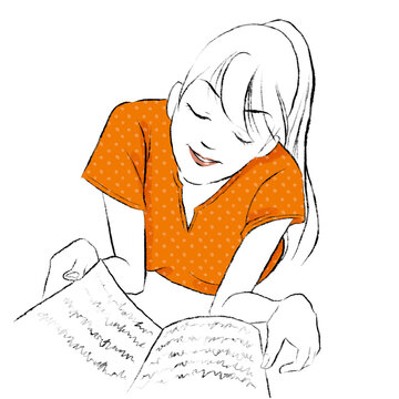 Girl lying down, relaxing and reading a book