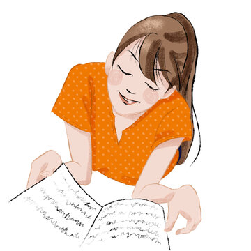 Girl lying down, relaxing and reading a book