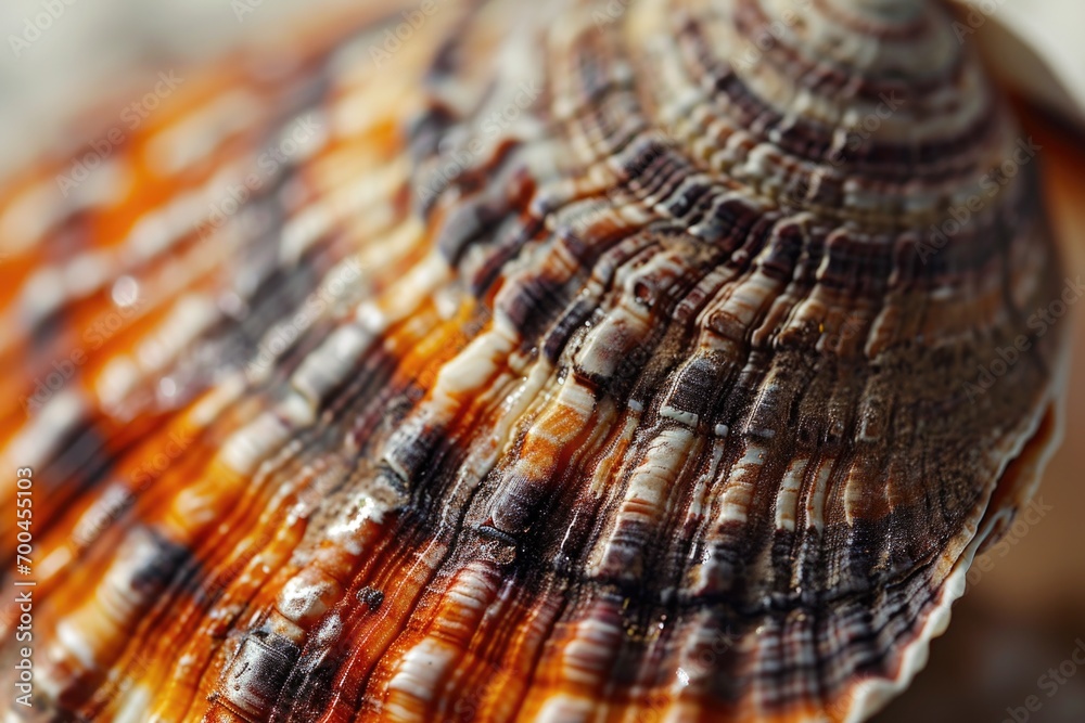 Poster a close-up photograph of a shell found on a beautiful beach. this image can be used to evoke a sense