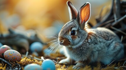 Easter simple background rabbit. Generative AI.