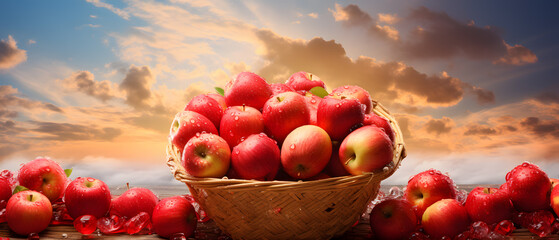apple in the basket, natural color style, picture for advertisting.