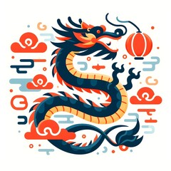 Chinese Dragon Flat Design Illustration