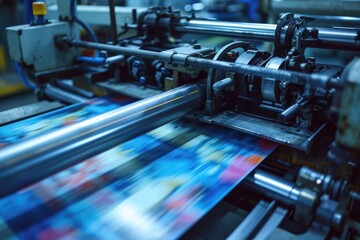 A machine is printing a picture on a paper. This image can be used to showcase modern printing technology and the process of creating printed materials
