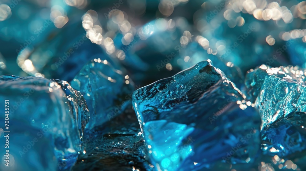 Poster A close up view of a bunch of ice cubes. Perfect for adding a refreshing touch to your beverage or creating a cool and icy atmosphere