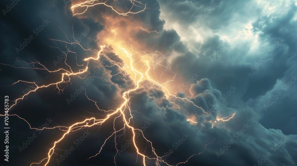 Aufkleber a powerful lightning strike captured in the sky. perfect for illustrating the forces of nature. use 