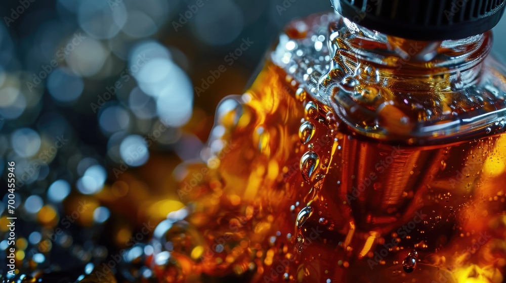Leinwandbilder a close-up view of a bottle of liquid. suitable for various uses