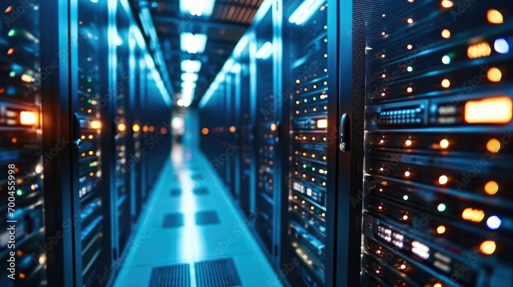 Leinwandbilder modern rack led console in server room data center. generative ai.