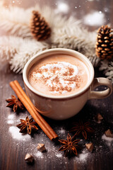 A Christmas milk hot cocoa with cinnamon. Generative AI