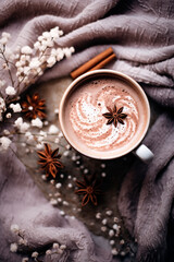 Obraz na płótnie Canvas A Christmas milk hot cocoa with cinnamon. Generative AI