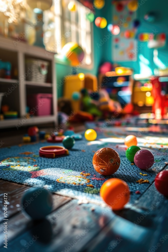 Aufkleber a child's play room with a variety of toys scattered on the floor. this image can be used to depict 