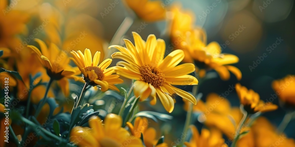 Poster A beautiful bunch of yellow flowers in the grass. Perfect for adding a touch of color and nature to any project