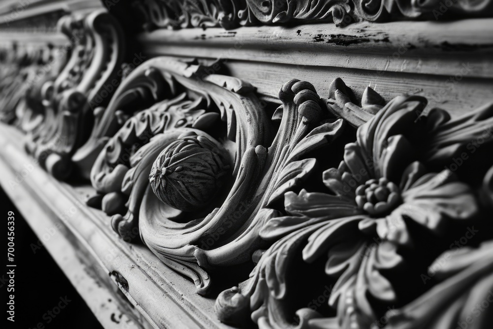 Poster a black and white photo featuring an intricate and ornate design. suitable for various creative proj