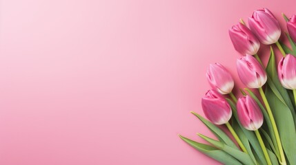 Tulips on a pink background and copy space