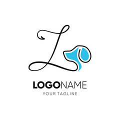 Letter Script L Dog Logo Design Vector Icon Graphic Emblem Illustration 
