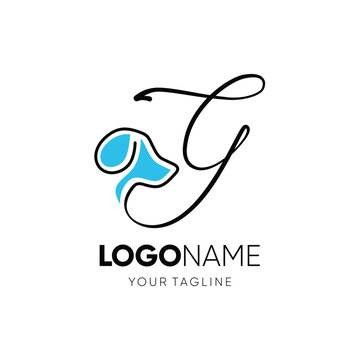 Letter Script G Dog Logo Design Vector Icon Graphic Emblem Illustration 