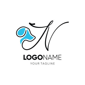 Letter Script N Dog Logo Design Vector Icon Graphic Emblem Illustration 
