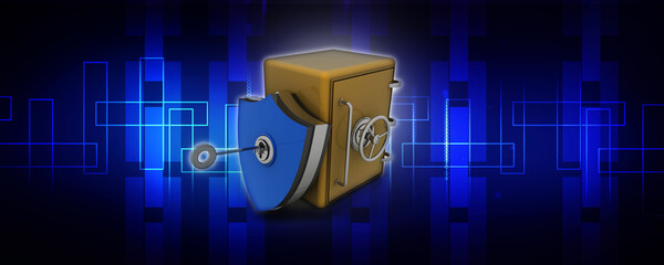 Obraz premium 3d illustration shield with safety metal locker