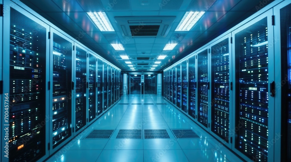 Leinwandbilder Server racks in computer network security server room data center, Network operating center server room. Generative AI.