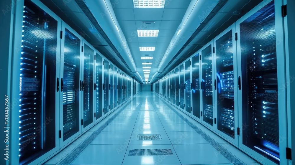 Leinwandbilder Server racks in computer network security server room data center, Network operating center server room. Generative AI.