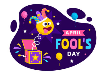 Happy April Fools Day Celebration Illustration Wearing a Jester Hat and a Box Containing Surprises to Surprise People in Flat Cartoon Holiday