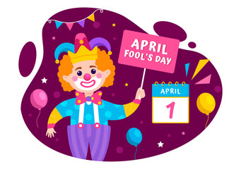 Happy April Fools Day Celebration Illustration Wearing a Jester Hat and a Box Containing Surprises to Surprise People in Flat Cartoon Holiday