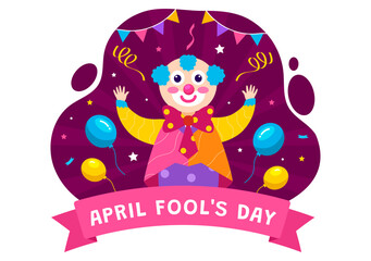 Happy April Fools Day Celebration Illustration Wearing a Jester Hat and a Box Containing Surprises to Surprise People in Flat Cartoon Holiday