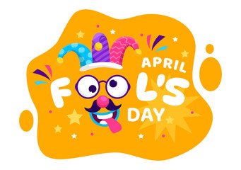 Happy April Fools Day Celebration Illustration Wearing a Jester Hat and a Box Containing Surprises to Surprise People in Flat Cartoon Holiday