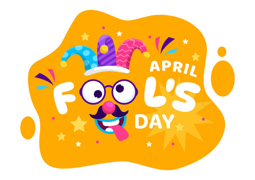 Happy April Fools Day Celebration Illustration Wearing a Jester Hat and a Box Containing Surprises to Surprise People in Flat Cartoon Holiday