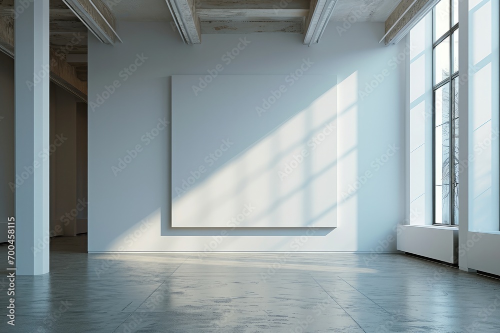 Aufkleber white square painting on a white empty wall. generative ai.