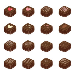 Collection of vector chocolate elements on white background. Valentine's Day chocolate decorative elements.