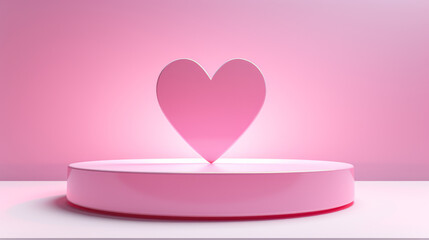 Minimalistic heart display on pink podium. Valentine's day and love theme. Generative AI