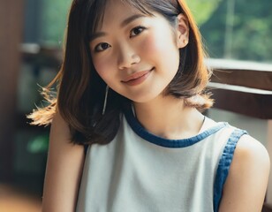 笑顔の若い女性のクローズアップ