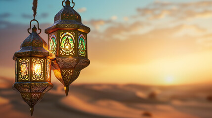 Fototapeta na wymiar Hanging lantern Islamic - generative AI