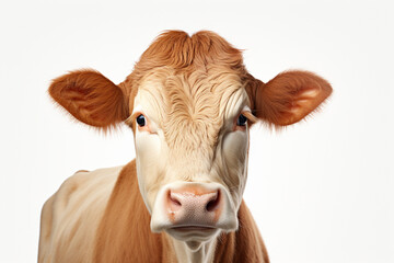 Gelbvieh cattle close-up portrait on a white background.