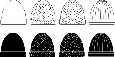outline silhouette wool beani cap icon set