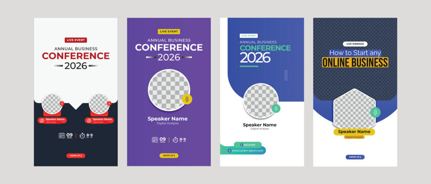 business conference live webinar social media instagram stories template. 