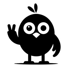 minimal funny bird character vector silhouette, black color silhouette