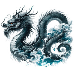 Chinese Dragon Watercolor Brush Stroke Illustration