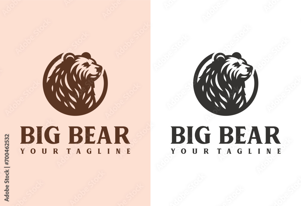 Wall mural bear logo design and circle frame vector illustration design in vintage style