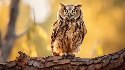 an owl stands on a tree branch