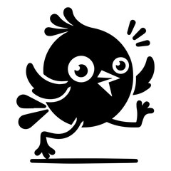 minimal funny bird character vector silhouette, black color silhouette