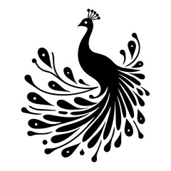 minimal peacock bird vector silhouette, black color silhouette, white background