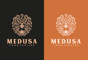 Medusa logo symbol vector on dark background