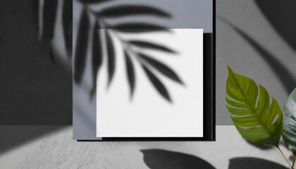 Green Harmony: Square Paper Mockup with Natural Leaf Accent
