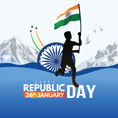 happy republic day India. Ashoka chakra with running man. abstract vector illustration design