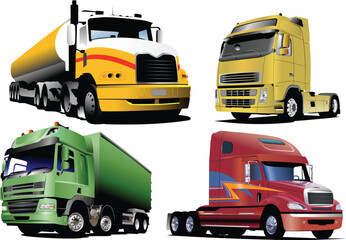 Four   trucks on the road. Vector illustration