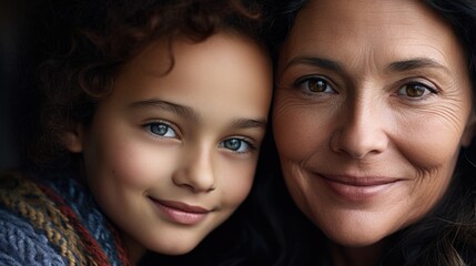 Close up portrait of mother and daughter