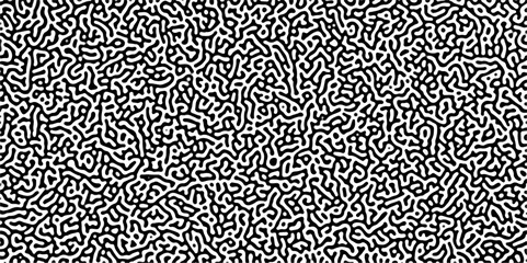 Turing reaction diffusion monochrome seamless pattern with chaotic motion .Linear design with biological shapes. Organic lines in memphis. abstract turing organic wallpaper background . - obrazy, fototapety, plakaty
