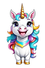 Cute cartoon unicorn isolated on transparent background 