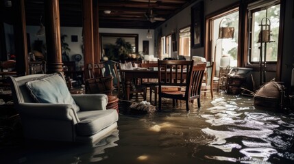 Flooded furniture in house